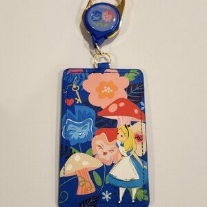 Loungefly Disney Alice Wildflower Mushroom Retractable Lanyard ID Holder NEW